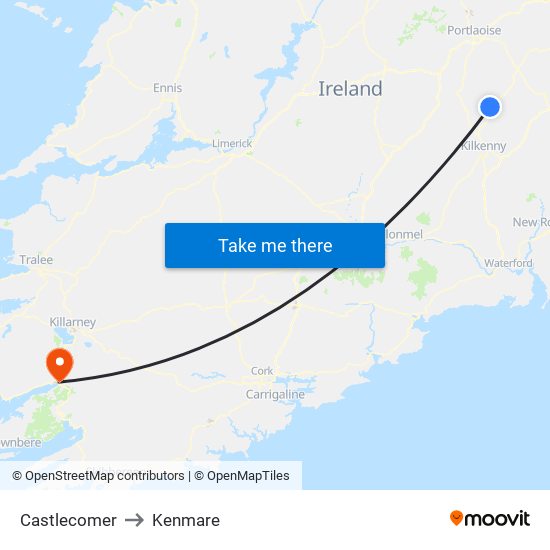 Castlecomer to Kenmare map