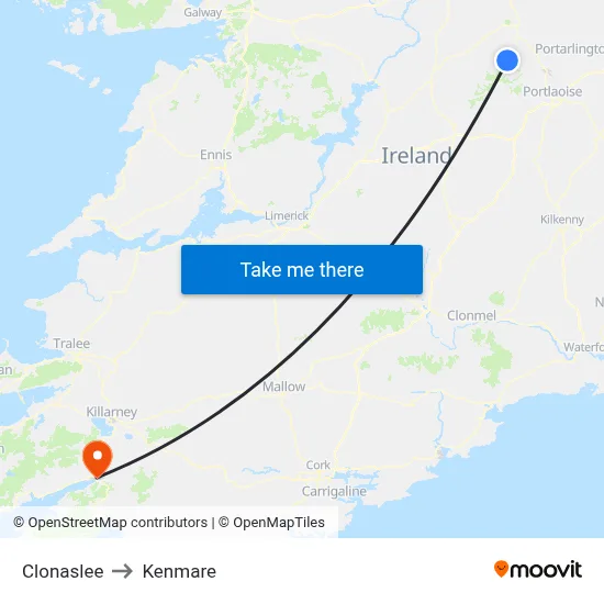 Clonaslee to Kenmare map