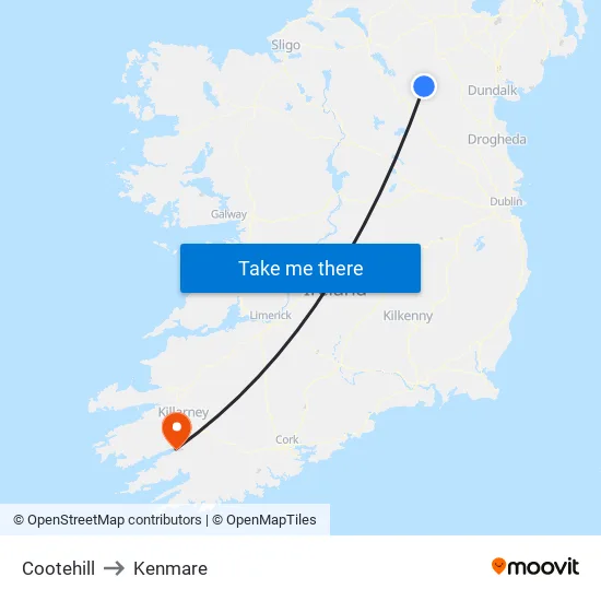 Cootehill to Kenmare map