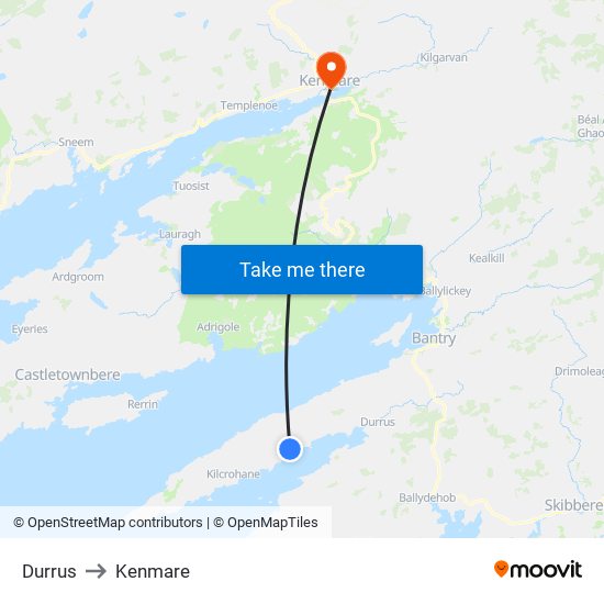 Durrus to Kenmare map