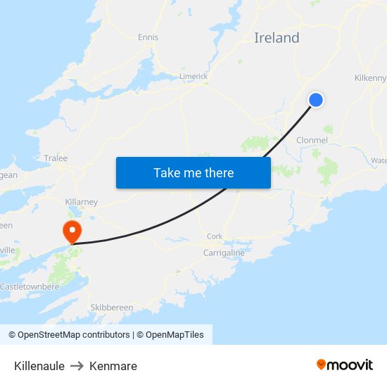 Killenaule to Kenmare map