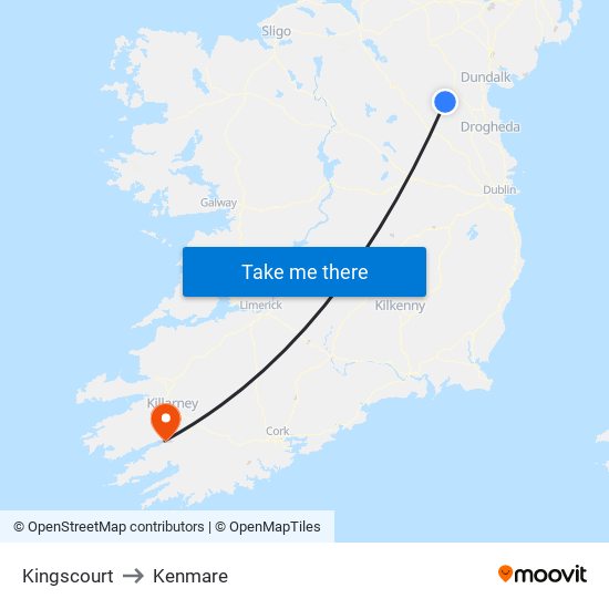 Kingscourt to Kenmare map