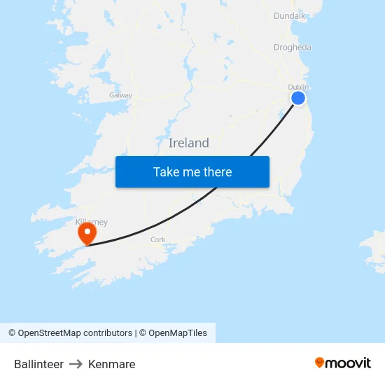Ballinteer to Kenmare map