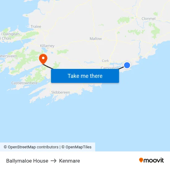 Ballymaloe House to Kenmare map
