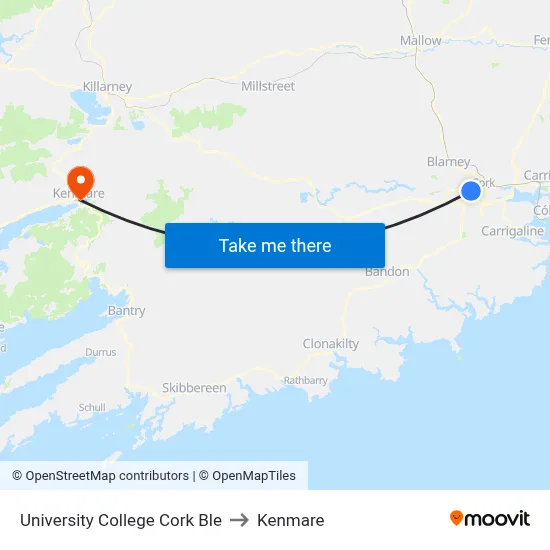 University College Cork Ble to Kenmare map