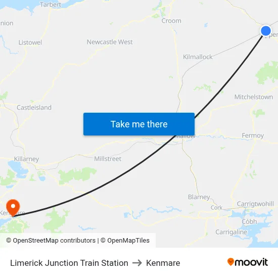 Limerick Junction Train Station to Kenmare map
