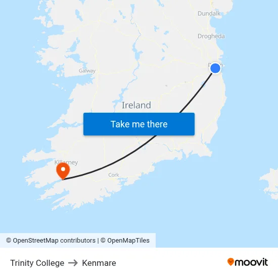 Trinity College to Kenmare map