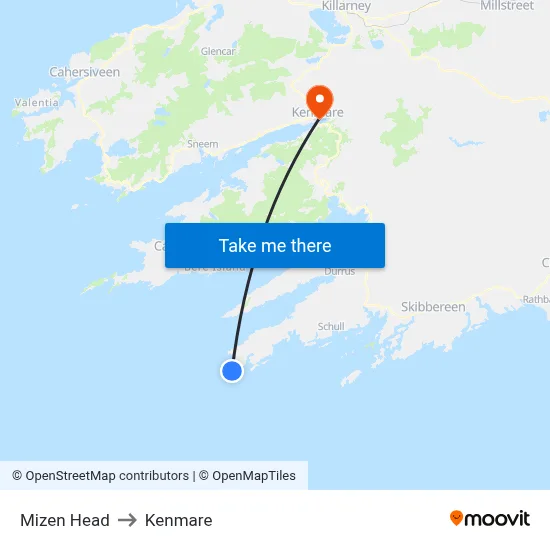 Mizen Head to Kenmare map