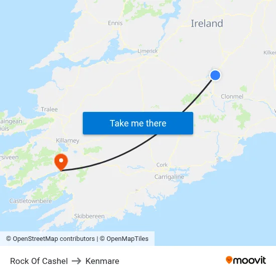 Rock Of Cashel to Kenmare map