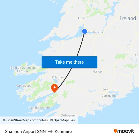 Shannon Airport SNN to Kenmare map