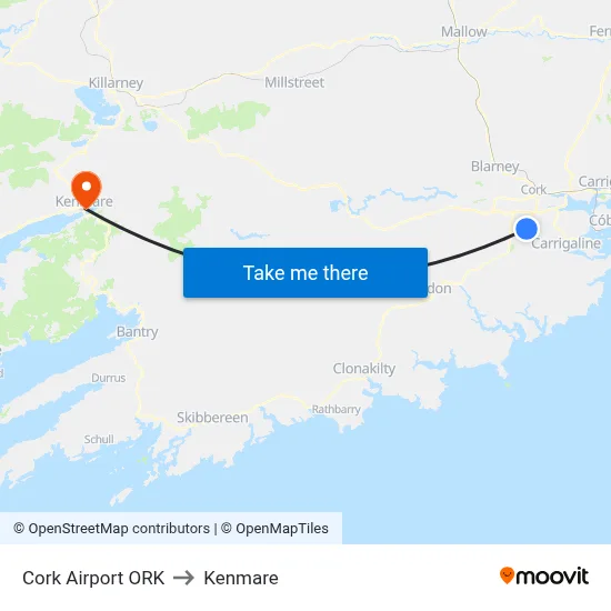Cork Airport ORK to Kenmare map