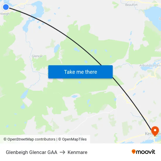 Glenbeigh Glencar GAA to Kenmare map