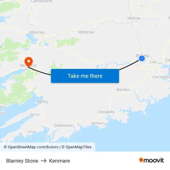 Blarney Stone to Kenmare map