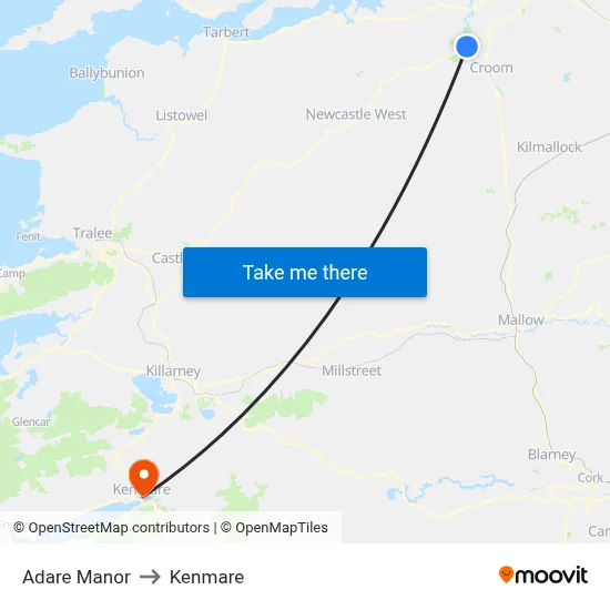 Adare Manor to Kenmare map