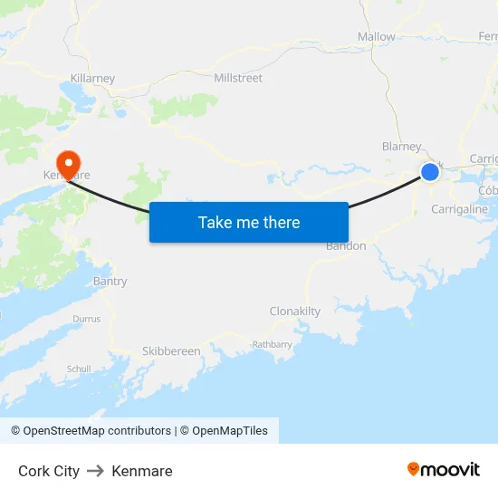Cork City to Kenmare map