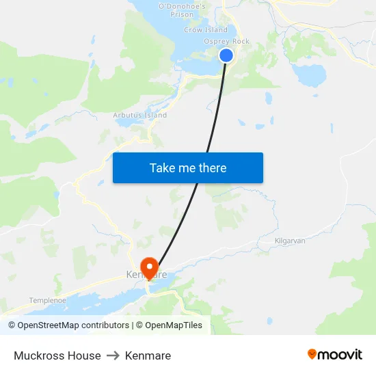 Muckross House to Kenmare map