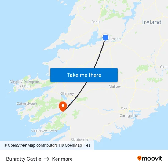 Bunratty Castle to Kenmare map