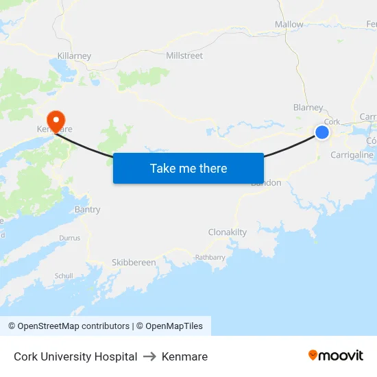 Cork University Hospital to Kenmare map