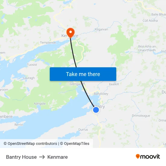 Bantry House to Kenmare map