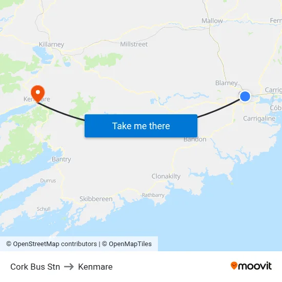 Cork Bus Stn to Kenmare map