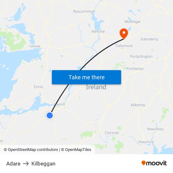 Adare to Kilbeggan map