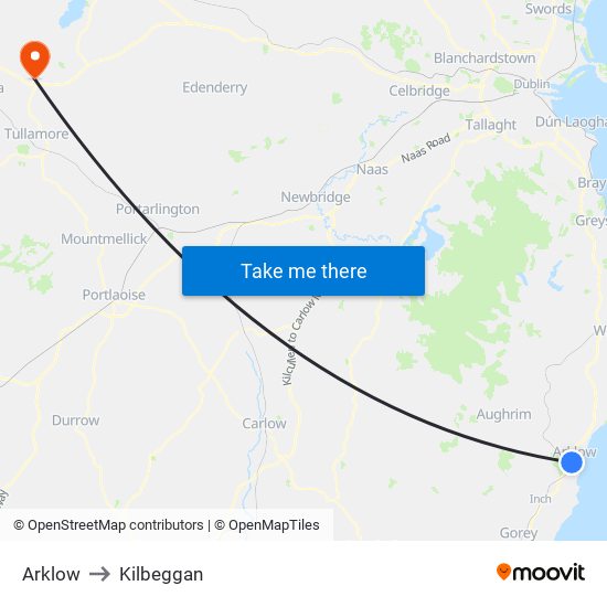 Arklow to Kilbeggan map