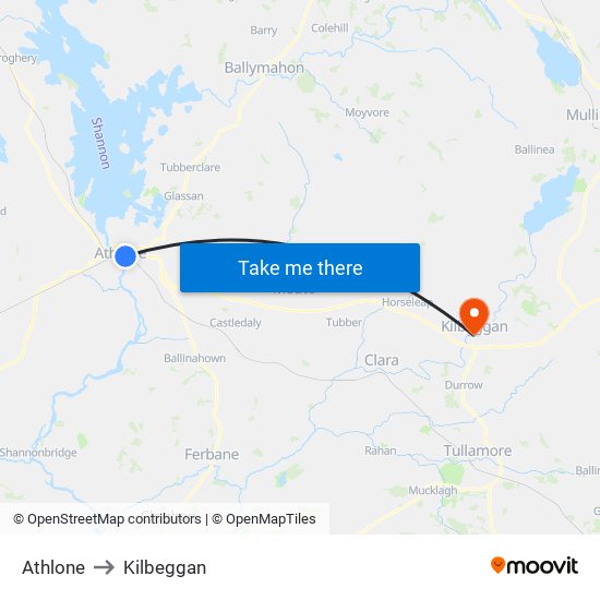 Athlone to Kilbeggan map