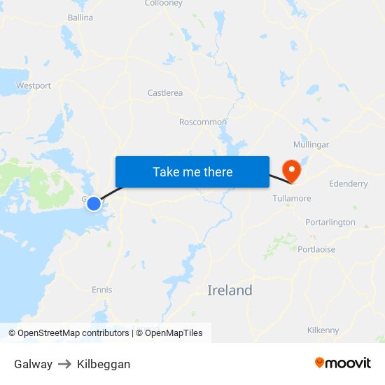 Galway to Kilbeggan map