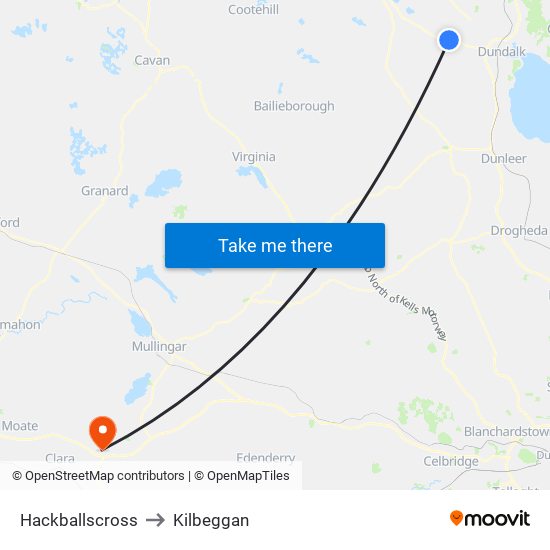 Hackballscross to Kilbeggan map