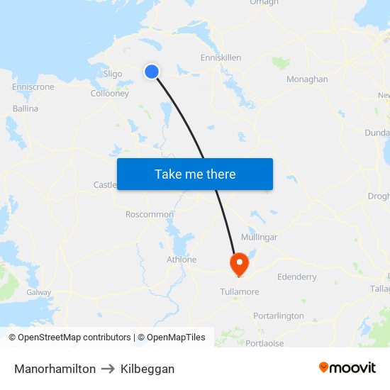 Manorhamilton to Kilbeggan map