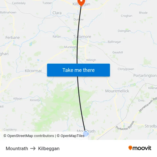 Mountrath to Kilbeggan map
