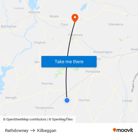 Rathdowney to Kilbeggan map