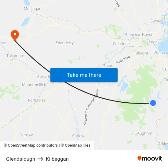 Glendalough to Kilbeggan map