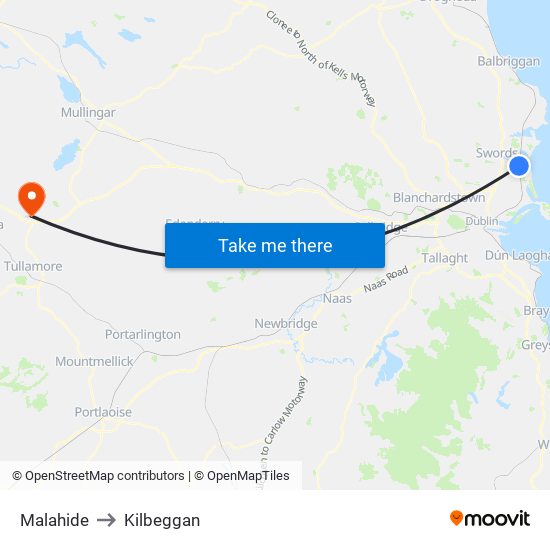 Malahide to Kilbeggan map