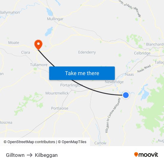 Gilltown to Kilbeggan map