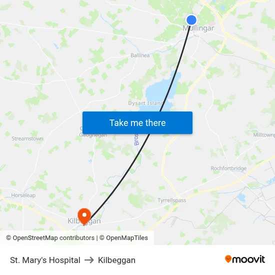 St. Mary's Hospital to Kilbeggan map