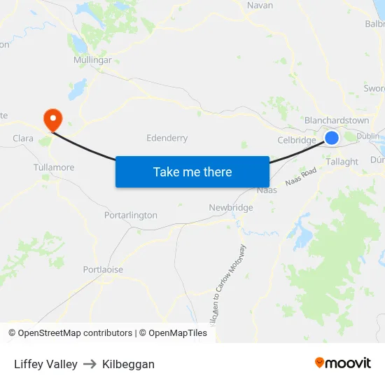 Liffey Valley to Kilbeggan map