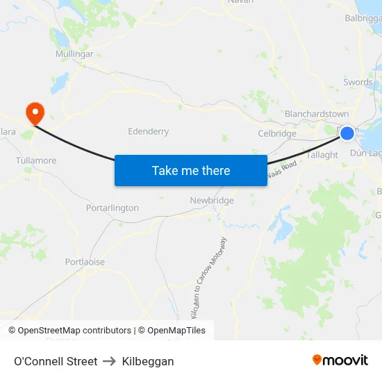 O'Connell Street to Kilbeggan map