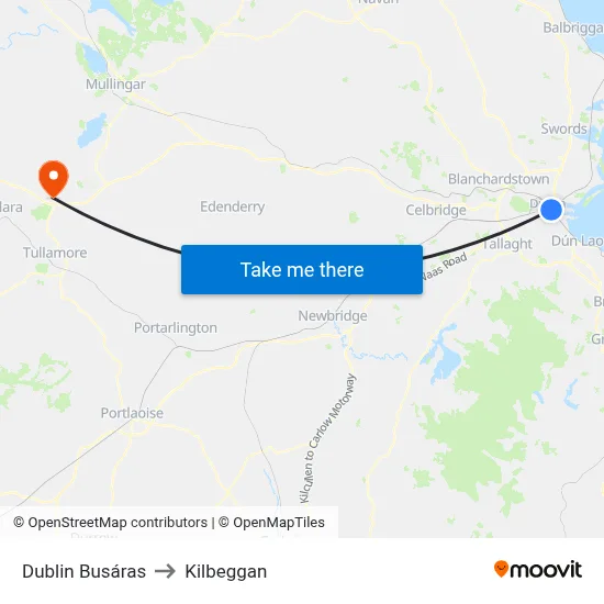 Dublin Busáras to Kilbeggan map