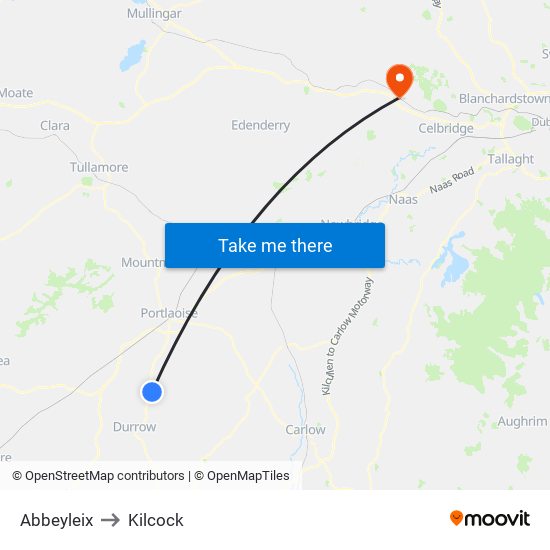 Abbeyleix to Kilcock map