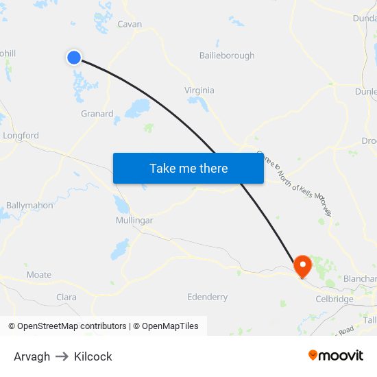 Arvagh to Kilcock map