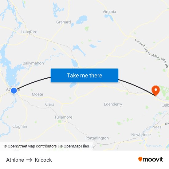 Athlone to Kilcock map