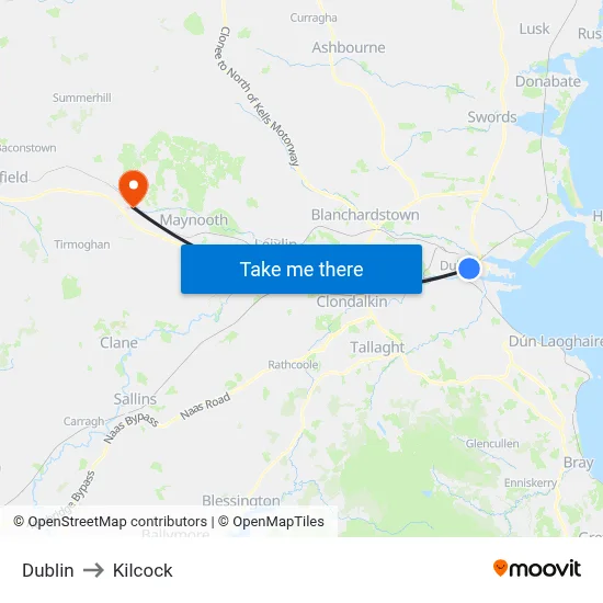Dublin to Kilcock map
