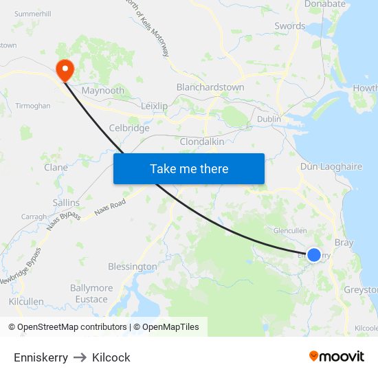 Enniskerry to Kilcock map