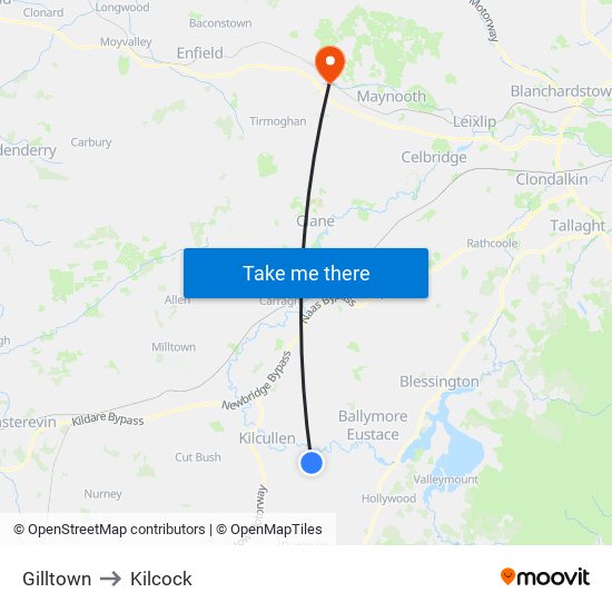 Gilltown to Kilcock map