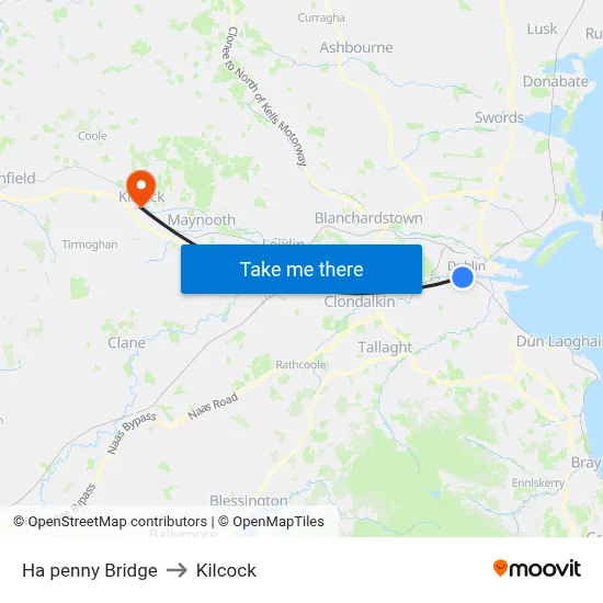 Ha penny Bridge to Kilcock map