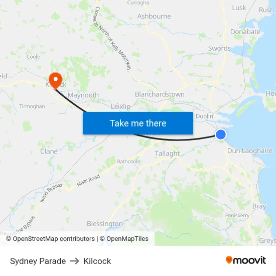 Sydney Parade to Kilcock map