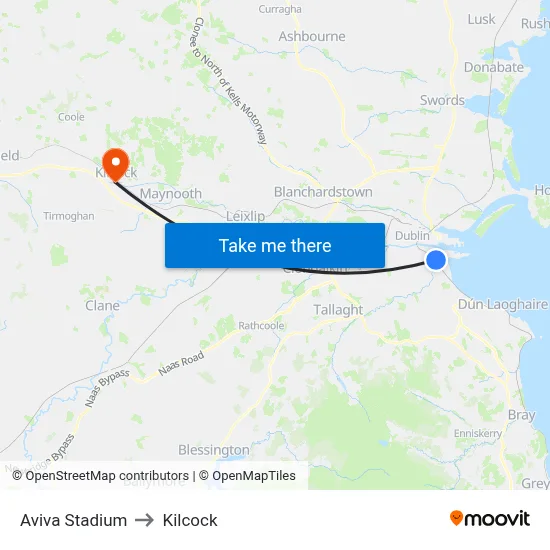 Aviva Stadium to Kilcock map