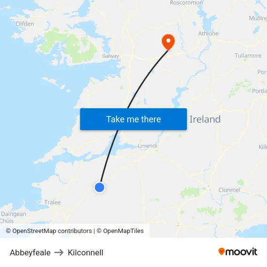 Abbeyfeale to Kilconnell map