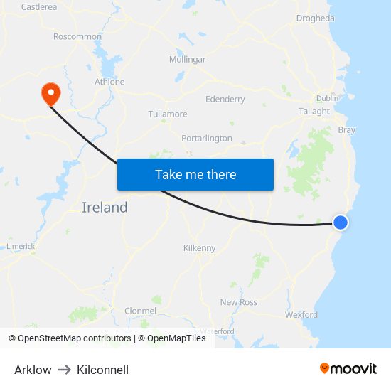 Arklow to Kilconnell map